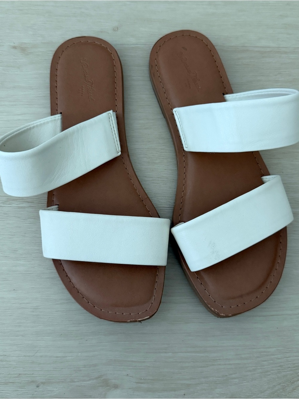 Target White Double-Strap Slide Sandals with Brown Footbed